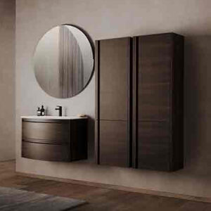 Set mobilier baie suspendat Kolpasan Joy, 100 cm, cu lavoar Cast Marble, Dark Oak