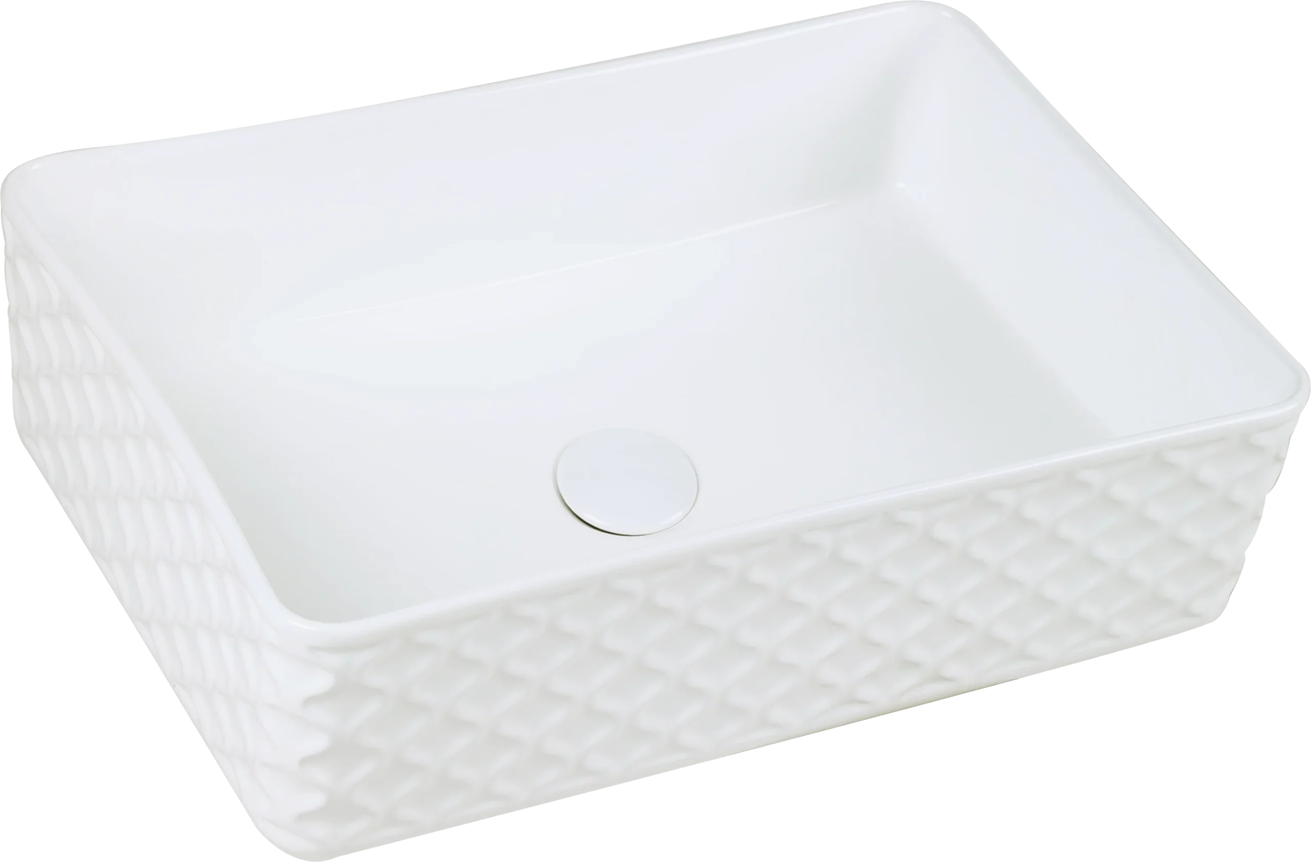 Lavoar ceramic dreptunghiular pe blat A789, alb lucios, exterior texturat - imagine 3
