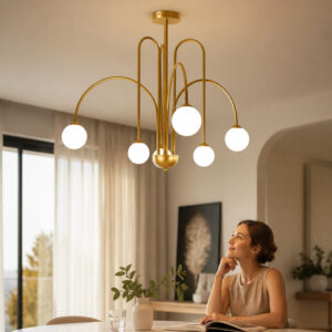 Candelabru cu 6 pendule Cleopatra, G9, 75 × 60 cm, auriu