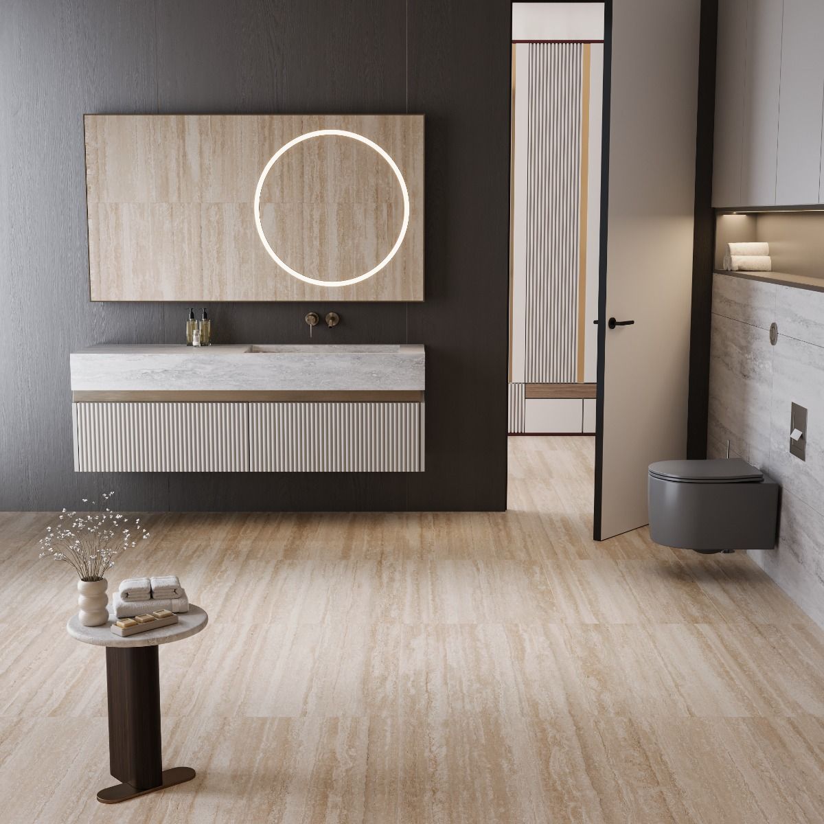 Gresie antiderapantă porțelanată Fiorito Travertine Beige, 60 × 60 × 2 cm, mată, rectificată - imagine 2