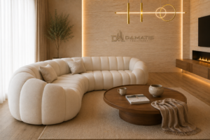 Living modern din Colecția Aurum cu mobilier contemporan și iluminat ambiental