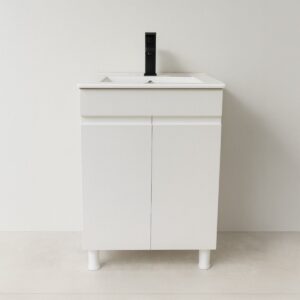 Mască baie cu lavoar inclus Pure Uno, MDF + PAL, 2 uși Soft Close, pe pardoseală, 60 cm, alb lucios