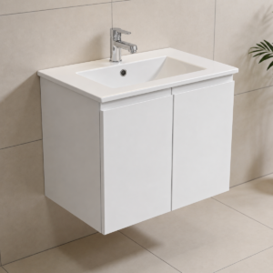 Mască baie suspendată cu lavoar inclus Pure Uno, MDF + PAL, 2 uși soft close, 60 cm, alb lucios