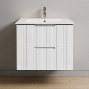 Mască baie cu lavoar inclus Rise Vibe, MDF + PAL, 2 sertare Soft Close, suspendată, 60 cm, alb lucios