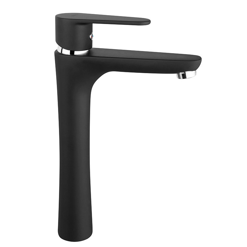 Baterie înaltă pentru lavoar Ferro Algeo Black, fără ventil, montaj pe blat, negru mat