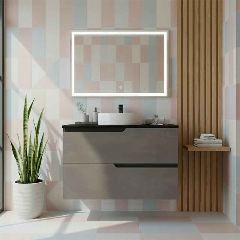 Mobilier suspendat cu blat pentru lavoar Fluminia Bari, 80 cm, Urban Grey, 2 sertare Soft Close - imagine 2