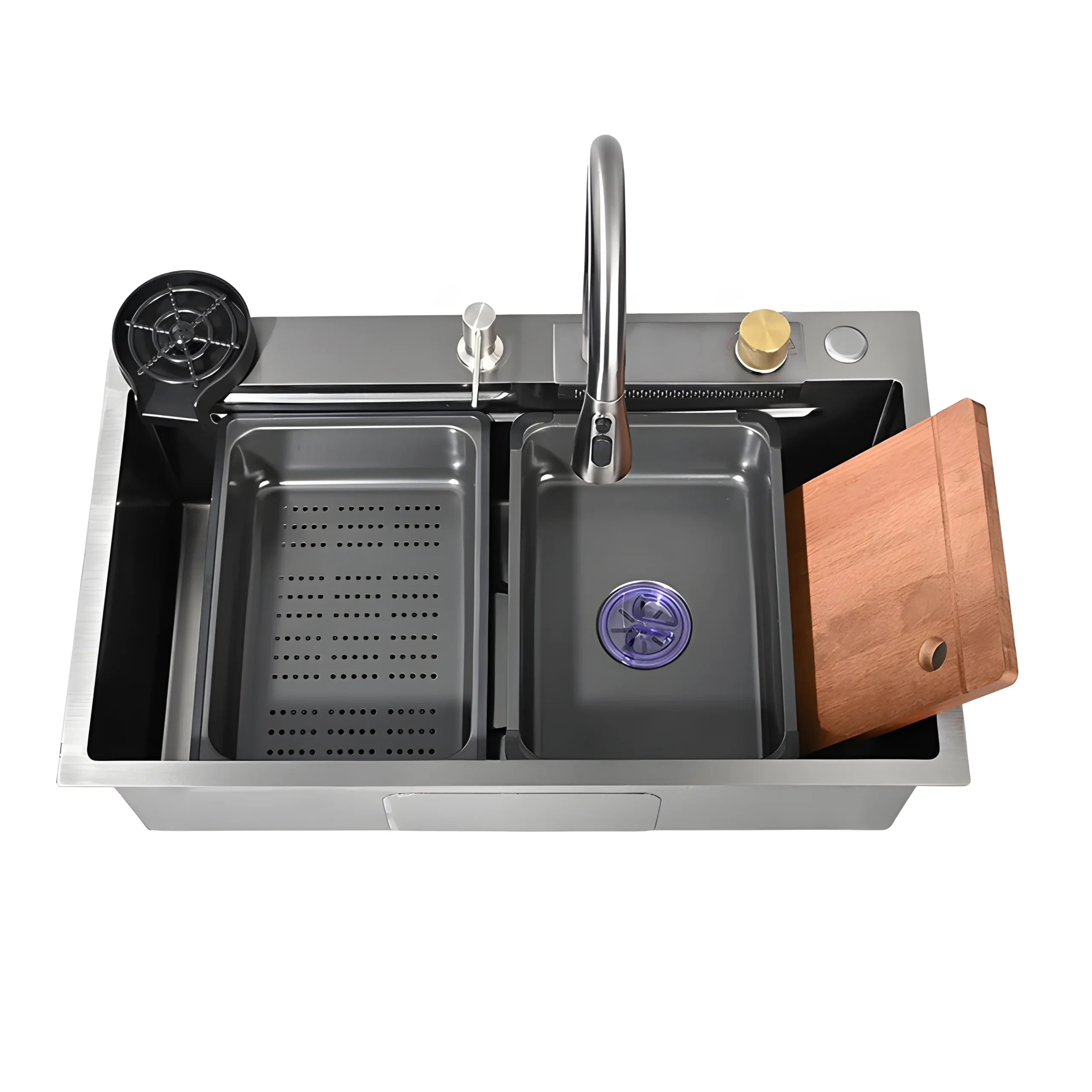 Chiuvetă de bucătărie multifuncțională 7546 HMF-B, 75 × 45 × 22 cm, inox, gri antracit, cu accesorii